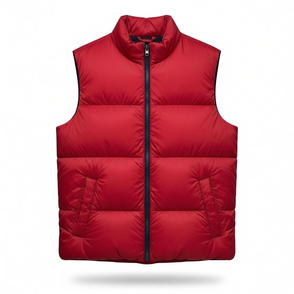 Old Navy Water-Resistant Puffer Vest Youth L Red with blue fleece lining.